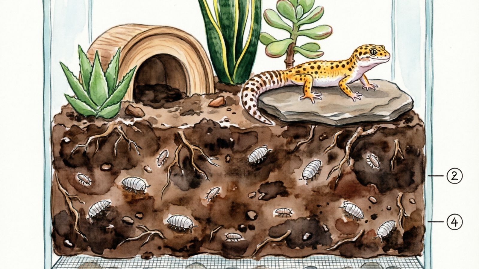 Leopard gecko bioactive substrate layers diagram
