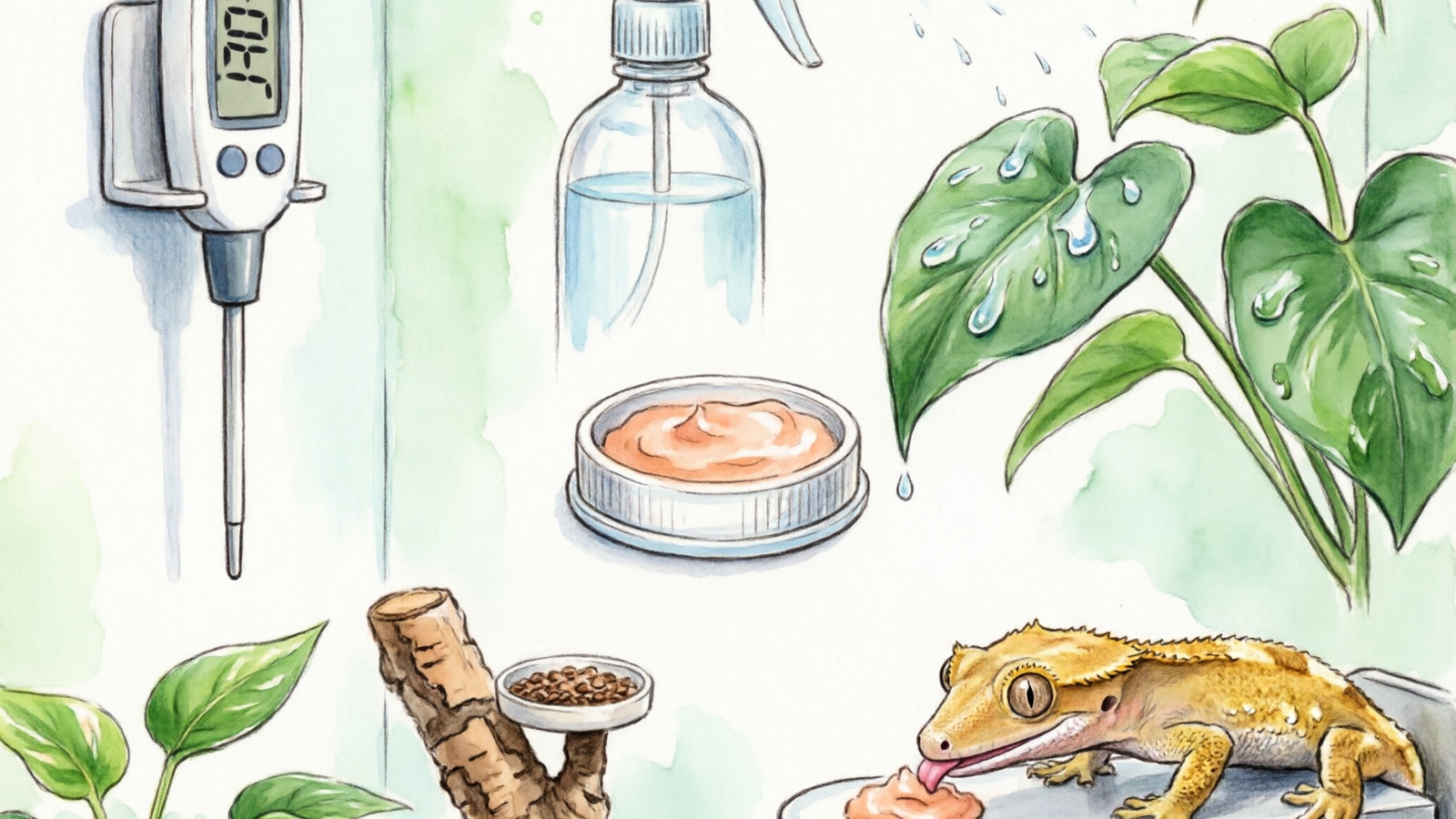 Crested gecko feeding setup - proper diet station arrangement