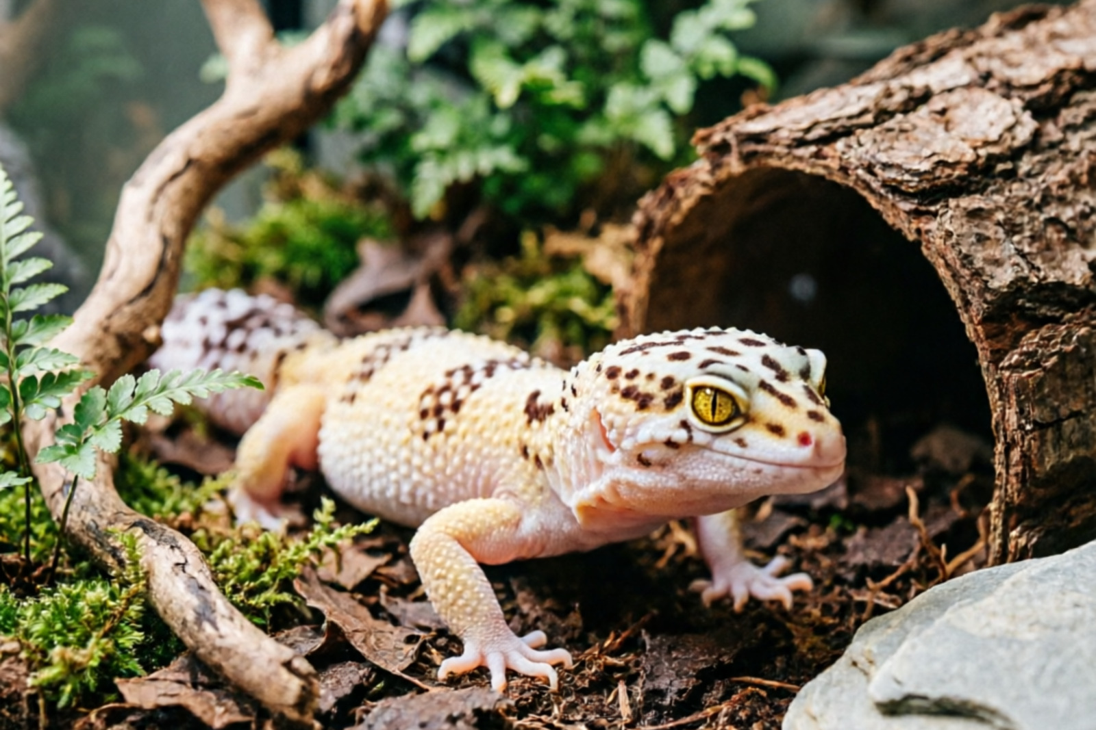 Mack Snow leopard gecko in habitat